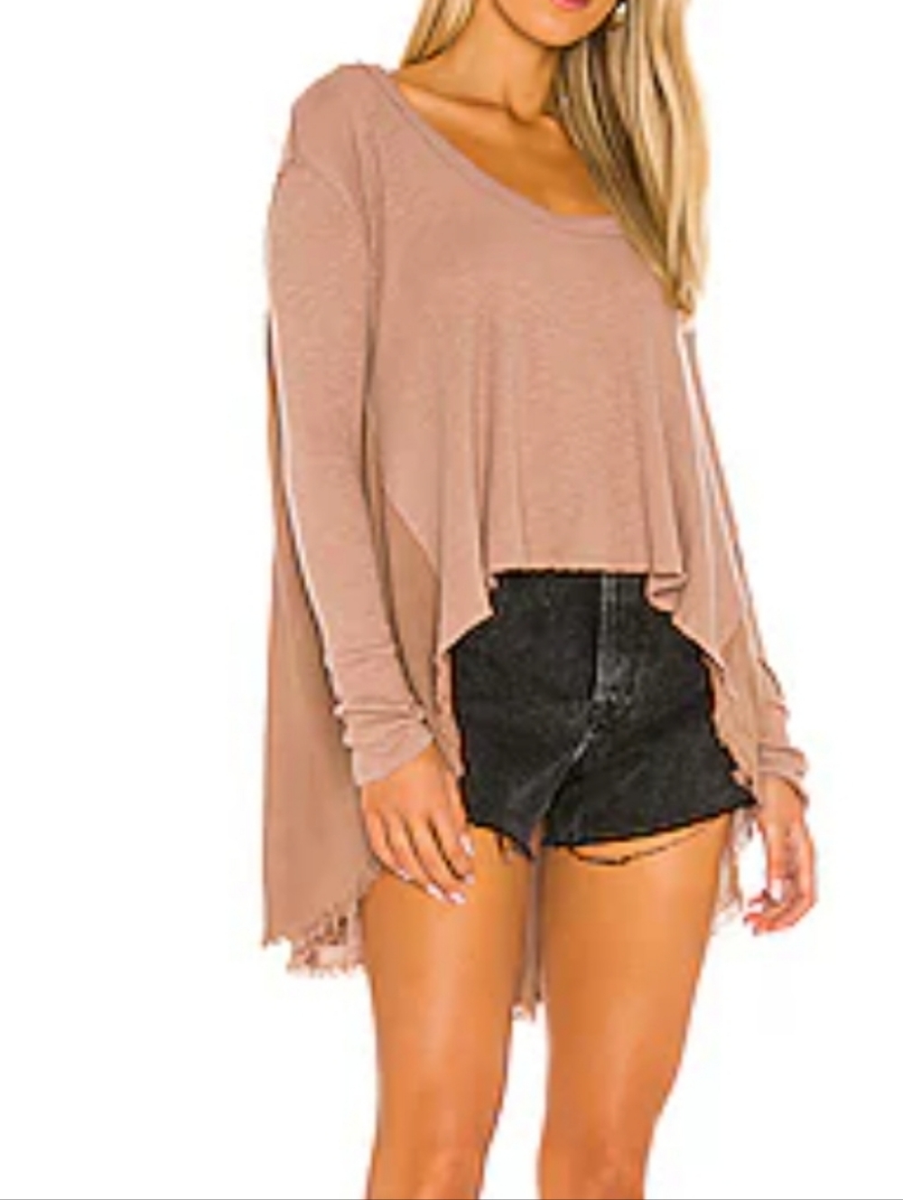 We The Free TT Special Long Sleeve Hi Low Raw Hem Boho Flowy Shirt, XS